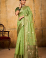 Mesmeric Green Soft Banarasi Silk Saree With Engrossing Blouse Piece