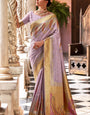 Gratifying Lavender Soft Banarasi Silk Saree With Staring Blouse Piece