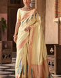 Girlish Beige Soft Banarasi Silk Saree With Beautiful Blouse Piece