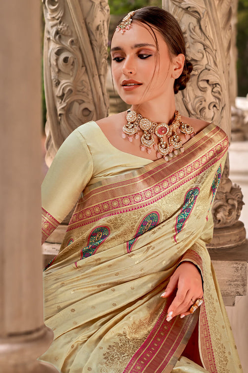 Load image into Gallery viewer, Girlish Beige Soft Banarasi Silk Saree With Beautiful Blouse Piece
