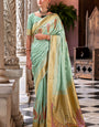 Arresting Pista Soft Banarasi Silk Saree With Majesty Blouse Piece