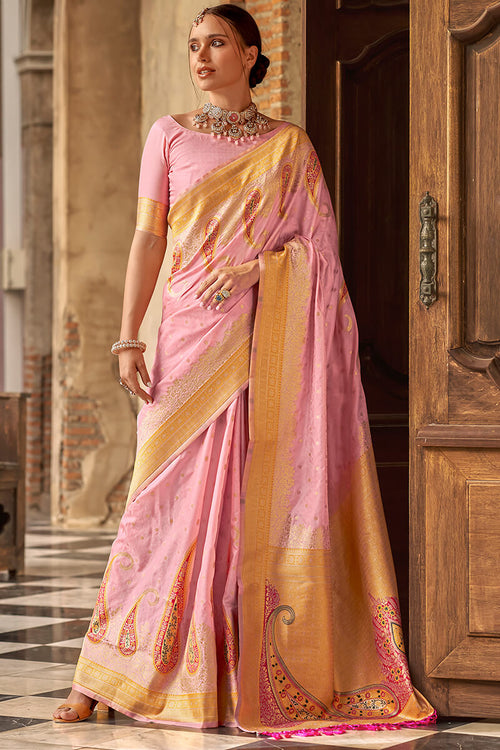 Load image into Gallery viewer, Prettiest Pink Soft Banarasi Silk Saree With Beauteous Blouse Piece
