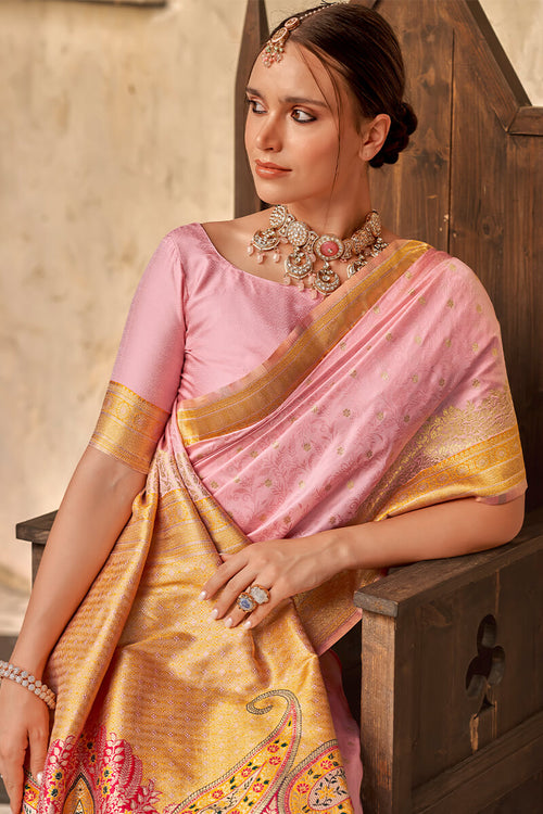 Load image into Gallery viewer, Prettiest Pink Soft Banarasi Silk Saree With Beauteous Blouse Piece
