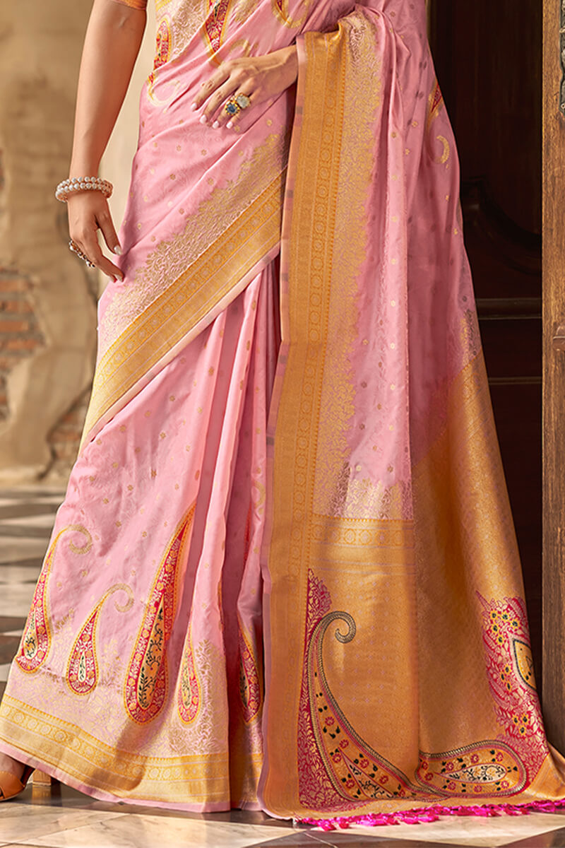 Prettiest Pink Soft Banarasi Silk Saree With Beauteous Blouse Piece