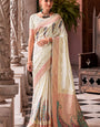 Demure Off White Soft Banarasi Silk Saree With Palimpsest Blouse Piece