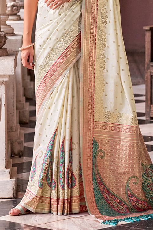 Load image into Gallery viewer, Demure Off White Soft Banarasi Silk Saree With Palimpsest Blouse Piece
