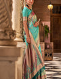 Devastating Firozi Soft Banarasi Silk Saree With Gratifying Blouse Piece