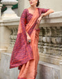 Gossamer Peach Cotton Silk Saree With Fragrant Blouse Piece