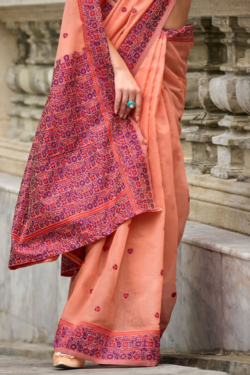 Load image into Gallery viewer, Gossamer Peach Cotton Silk Saree With Fragrant Blouse Piece
