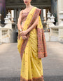 Sempiternal Yellow Cotton Silk Saree With Denouement Blouse Piece