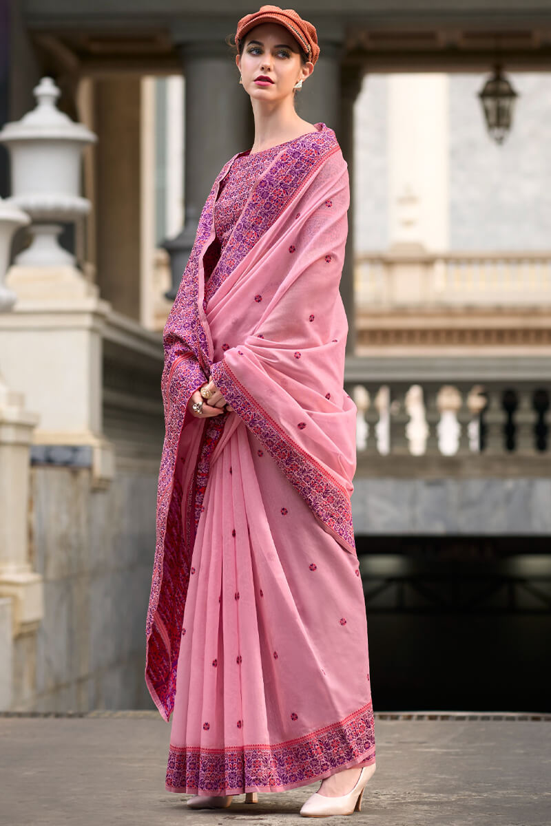 Proficient Pink Cotton Silk Saree With Piquant Blouse Piece