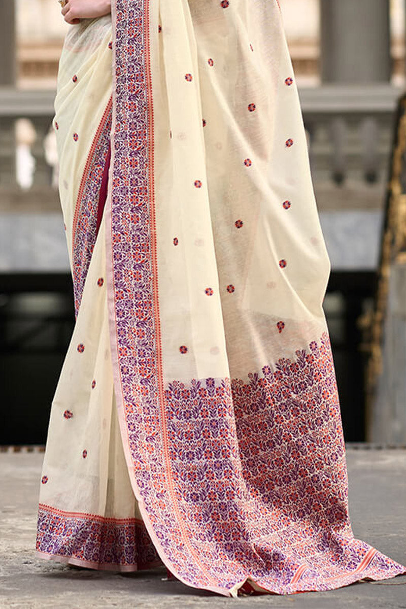 Quixotic Beige Cotton Silk Saree With Lustrous Blouse Piece