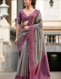 Pulsating Grey Cotton Silk Saree With Vivacious Blouse Piece