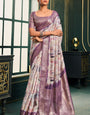 Phenomenal Lavender Digital Printed Cotton Silk Saree With Attractive Blouse Piece