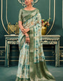 Flattering Green Digital Printed Cotton Silk Saree With Outstanding Blouse Piece