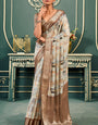 Majesty Brown Digital Printed Cotton Silk Saree With Stunner Blouse Piece