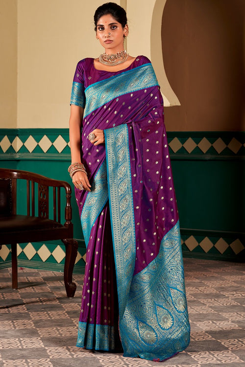 Load image into Gallery viewer, Traditional Purple Soft Banarasi Silk Saree With Assemblage Blouse Piece
