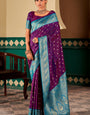 Traditional Purple Soft Banarasi Silk Saree With Assemblage Blouse Piece