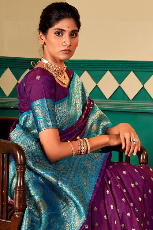 Load image into Gallery viewer, Traditional Purple Soft Banarasi Silk Saree With Assemblage Blouse Piece
