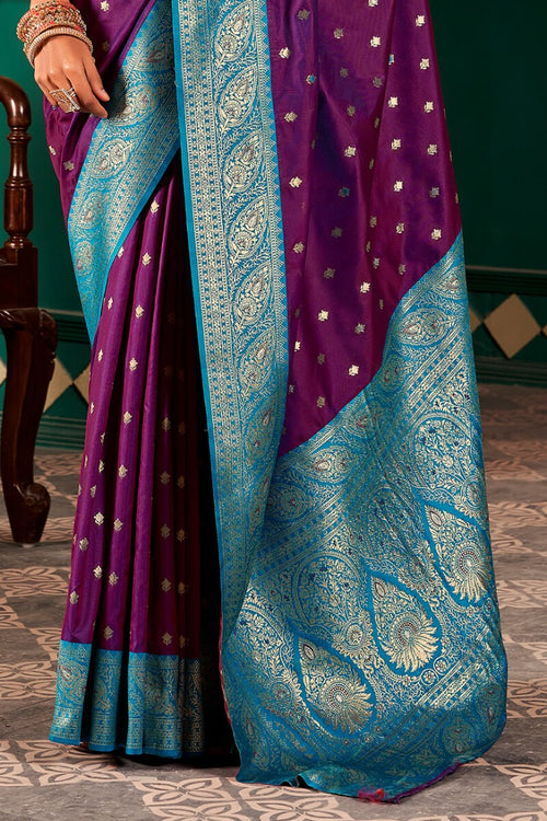 Load image into Gallery viewer, Traditional Purple Soft Banarasi Silk Saree With Assemblage Blouse Piece
