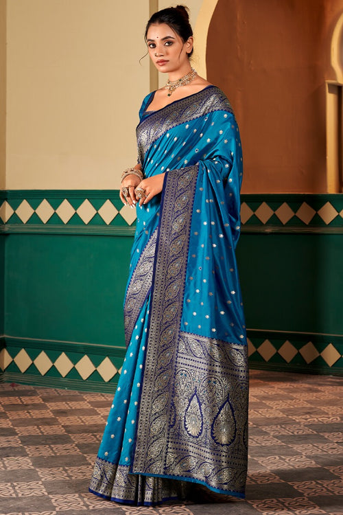 Load image into Gallery viewer, Brood Blue Soft Banarasi Silk Saree With Ebullience Blouse Piece
