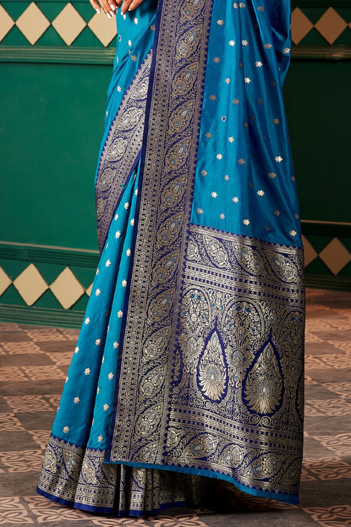 Load image into Gallery viewer, Brood Blue Soft Banarasi Silk Saree With Ebullience Blouse Piece
