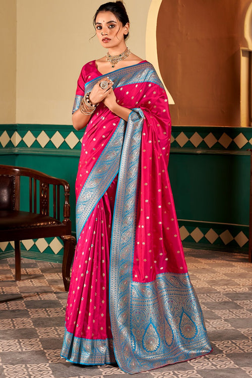 Load image into Gallery viewer, Elision Dark Pink Soft Banarasi Silk Saree With Redolent Blouse Piece
