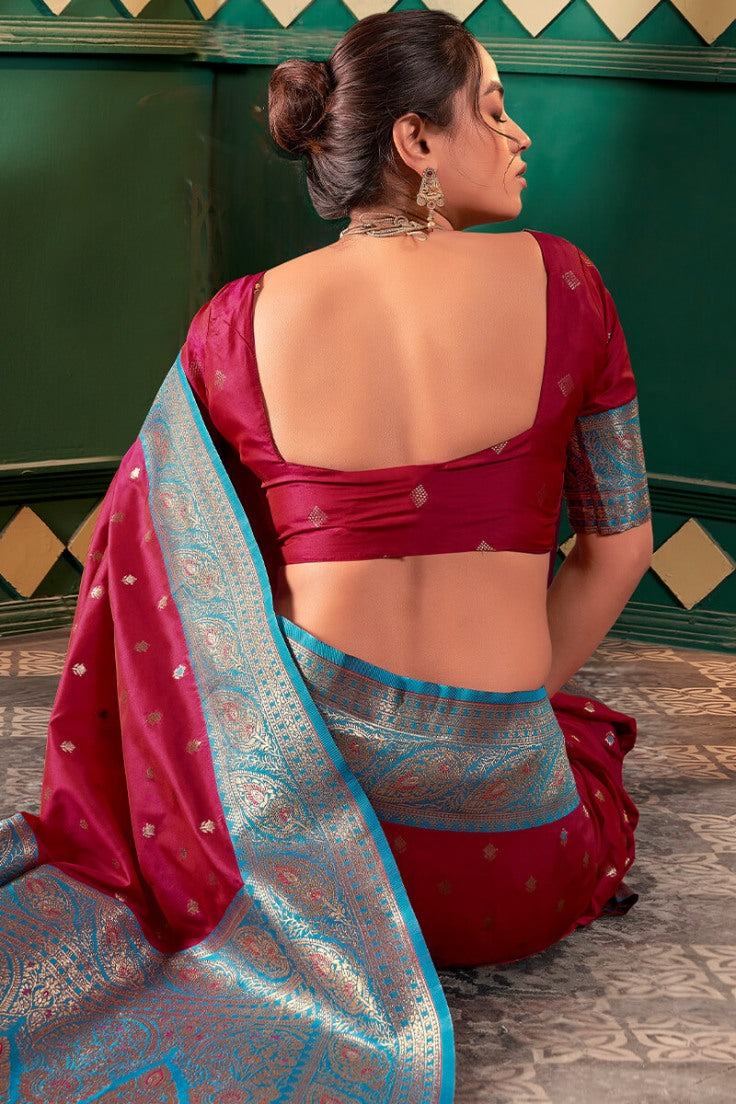 Resplendent Maroon Soft Banarasi Silk Saree With Majestic Blouse Piece