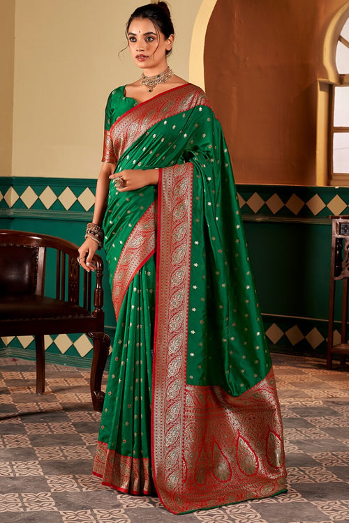 Load image into Gallery viewer, Alluring Dark Green Soft Banarasi Silk Saree With Zephyr Blouse Piece
