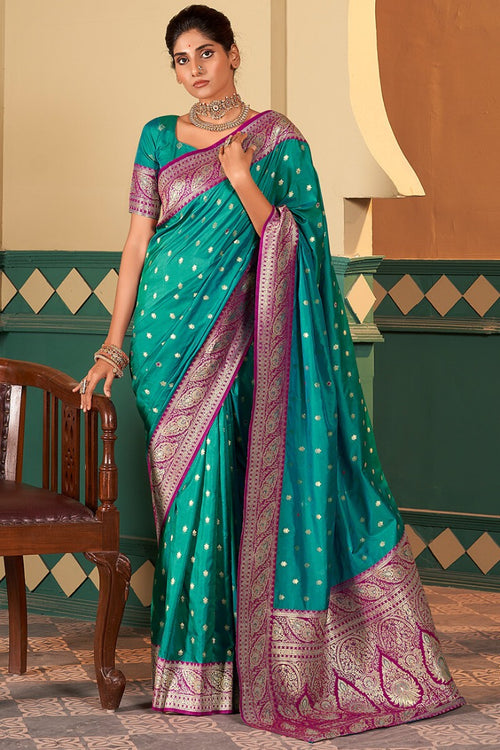 Load image into Gallery viewer, Ineffable Rama Soft Banarasi Silk Saree With Beguiling Blouse Piece
