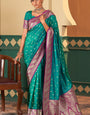 Ineffable Rama Soft Banarasi Silk Saree With Beguiling Blouse Piece