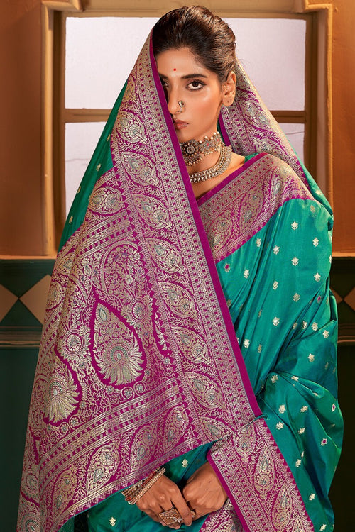 Load image into Gallery viewer, Ineffable Rama Soft Banarasi Silk Saree With Beguiling Blouse Piece
