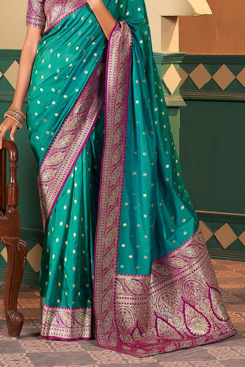 Load image into Gallery viewer, Ineffable Rama Soft Banarasi Silk Saree With Beguiling Blouse Piece
