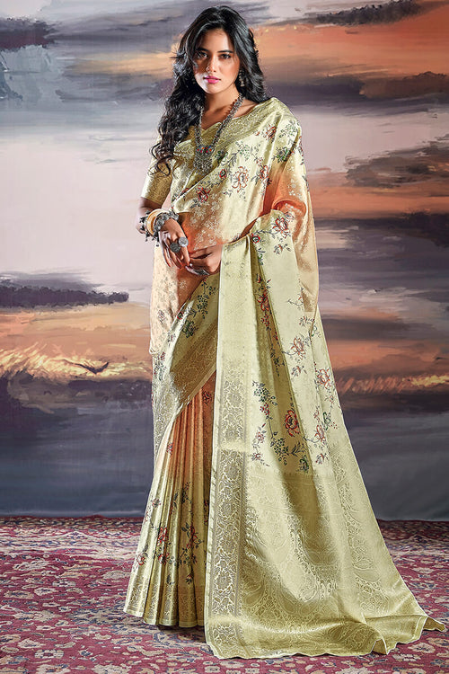 Load image into Gallery viewer, Luxuriant Pista Digital Printed Satin Silk Saree With Mellifluous Blouse Piece
