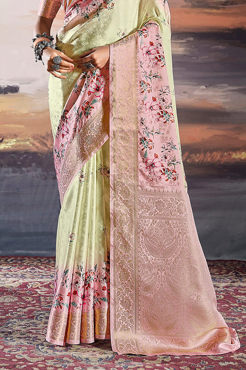 Load image into Gallery viewer, Susurrous Pista Digital Printed Satin Silk Saree With Grandiose Blouse Piece
