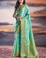 Palimpsest Sea Green Digital Printed Satin Silk Saree With Lustrous Blouse Piece