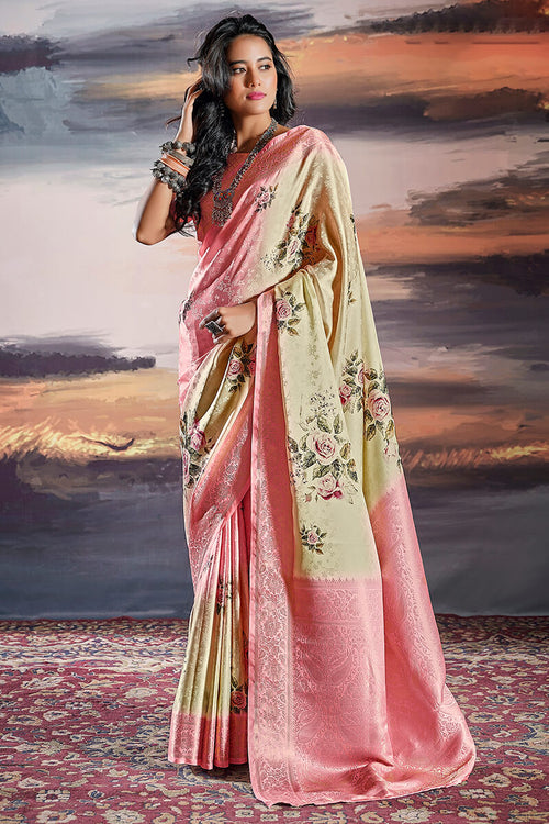 Load image into Gallery viewer, Evocative Beige Digital Printed Satin Silk Saree With Rhapsodic Blouse Piece
