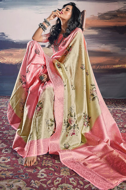 Load image into Gallery viewer, Evocative Beige Digital Printed Satin Silk Saree With Rhapsodic Blouse Piece
