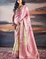 Comely Baby Pink Digital Printed Satin Silk Saree With Inimitable Blouse Piece