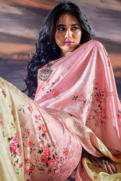 Load image into Gallery viewer, Comely Baby Pink Digital Printed Satin Silk Saree With Inimitable Blouse Piece
