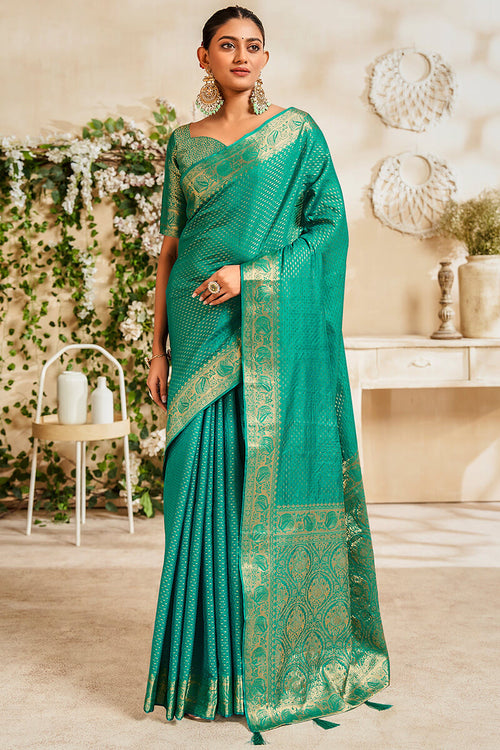 Load image into Gallery viewer, Vivacious Sea Green Soft Banarasi Silk Saree With Piquant Blouse Piece
