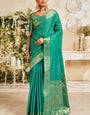 Vivacious Sea Green Soft Banarasi Silk Saree With Piquant Blouse Piece