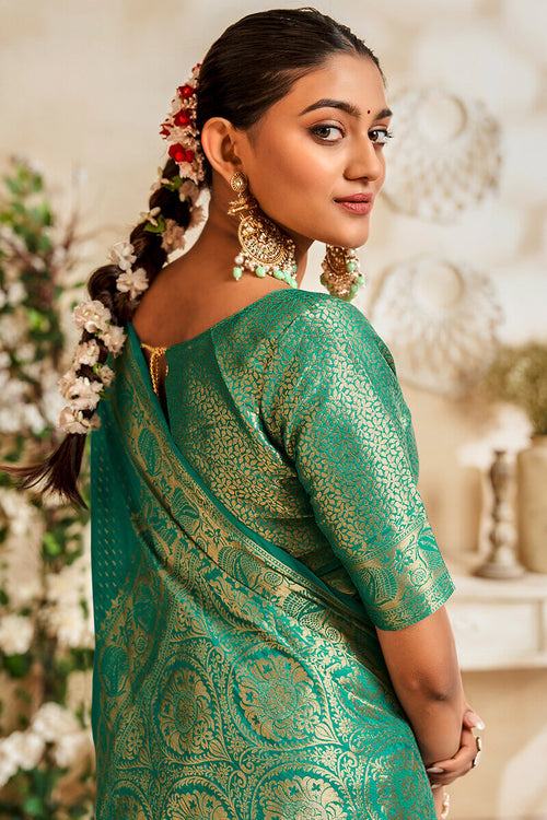 Load image into Gallery viewer, Vivacious Sea Green Soft Banarasi Silk Saree With Piquant Blouse Piece
