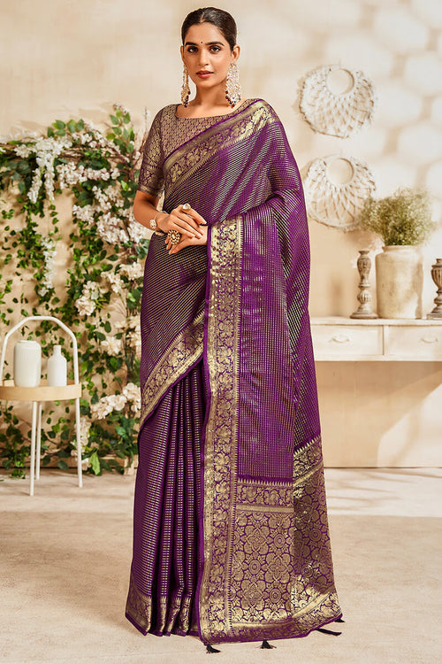 Load image into Gallery viewer, Snappy Purple Soft Banarasi Silk Saree With Mellifluous Blouse Piece
