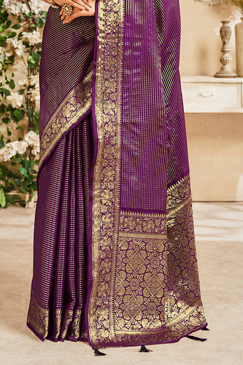 Snappy Purple Soft Banarasi Silk Saree With Mellifluous Blouse Piece