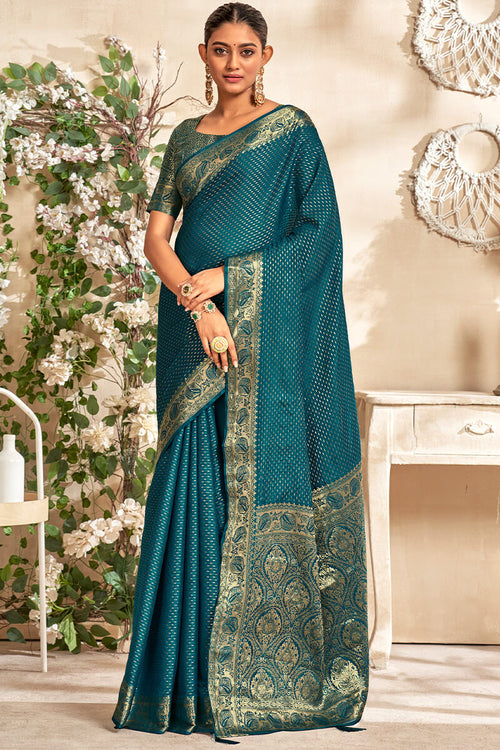 Load image into Gallery viewer, Gossamer Rama Soft Banarasi Silk Saree With Ailurophile Blouse Piece
