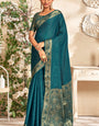 Gossamer Rama Soft Banarasi Silk Saree With Ailurophile Blouse Piece