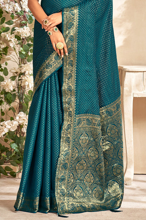 Load image into Gallery viewer, Gossamer Rama Soft Banarasi Silk Saree With Ailurophile Blouse Piece
