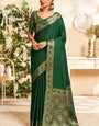 Susurrous Dark Green Soft Banarasi Silk Saree With Magnetic Blouse Piece