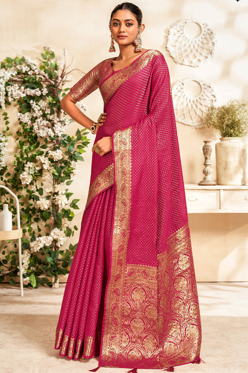 Load image into Gallery viewer, Snappy Dark Pink Soft Banarasi Silk Saree With Tremendous Blouse Piece
